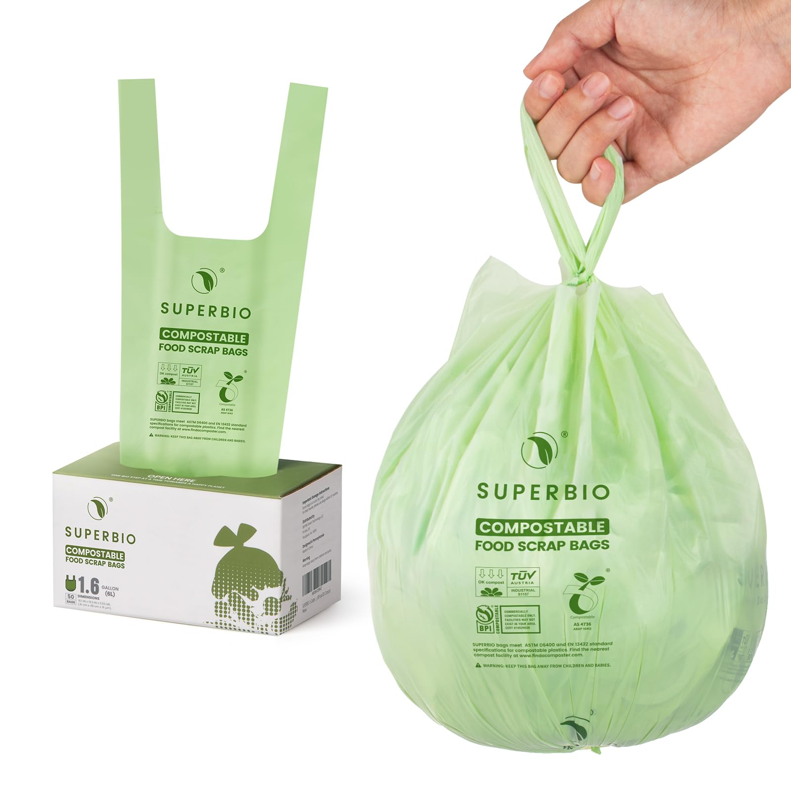 SUPERBIO Compostable Food Scrap Bags, 6L, Small Compost Bags for Counter Top Compost Bin, 50 Count, BPI & OK compost INDUSTRIAL Certified 🍁 All In One Marketplace Canada