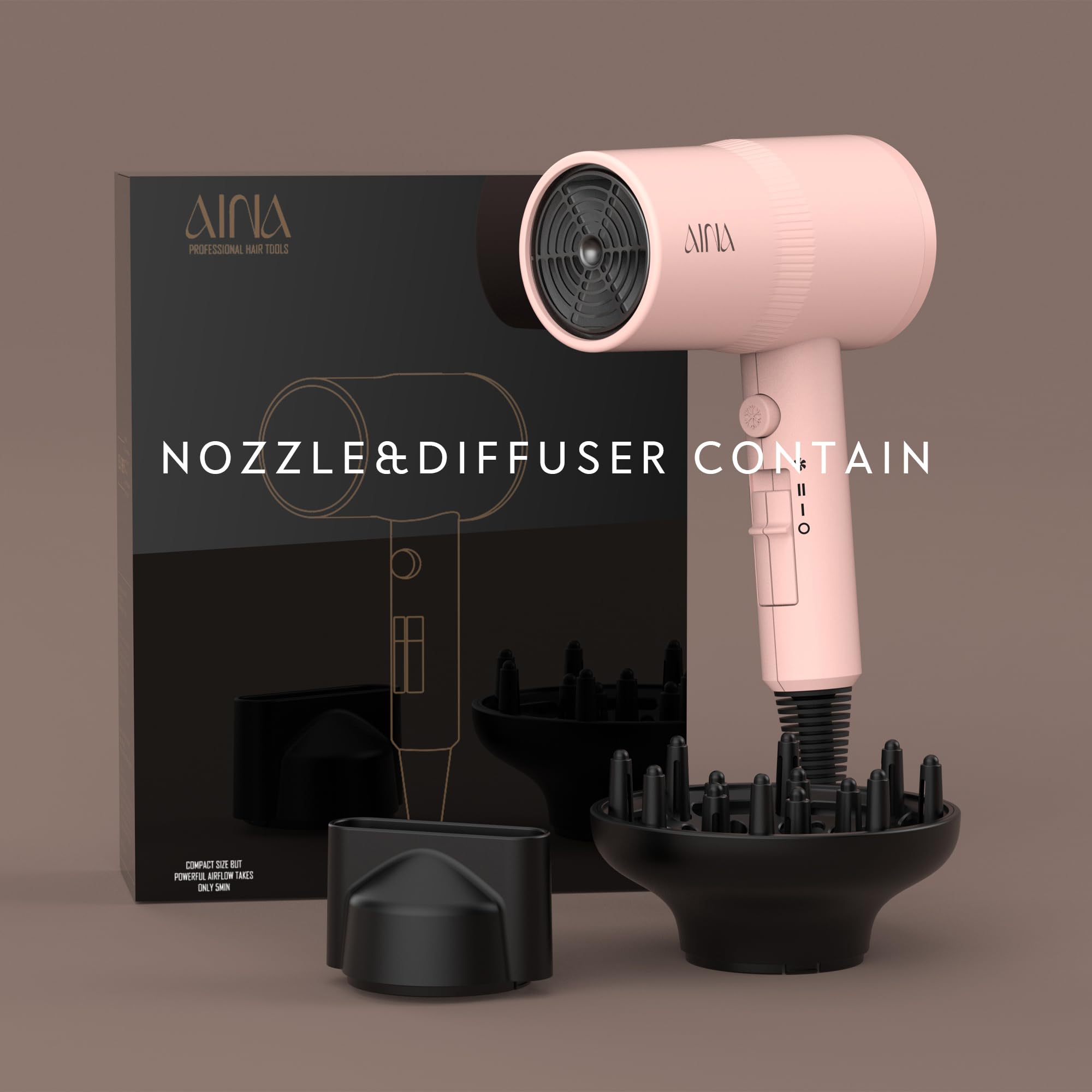 AINA Diffuser Hair Dryer Full-Featured Blow Dryer 110V/1600W(Babe Pink) 🍁 All In One Marketplace Canada