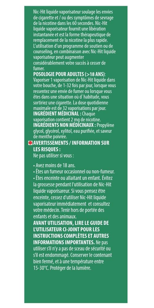 Quit Smoking Aid Nicotine Spray Nic-Hit Mint Flavor 2mg - 200 Sprays 🍁 All In One Marketplace Canada
