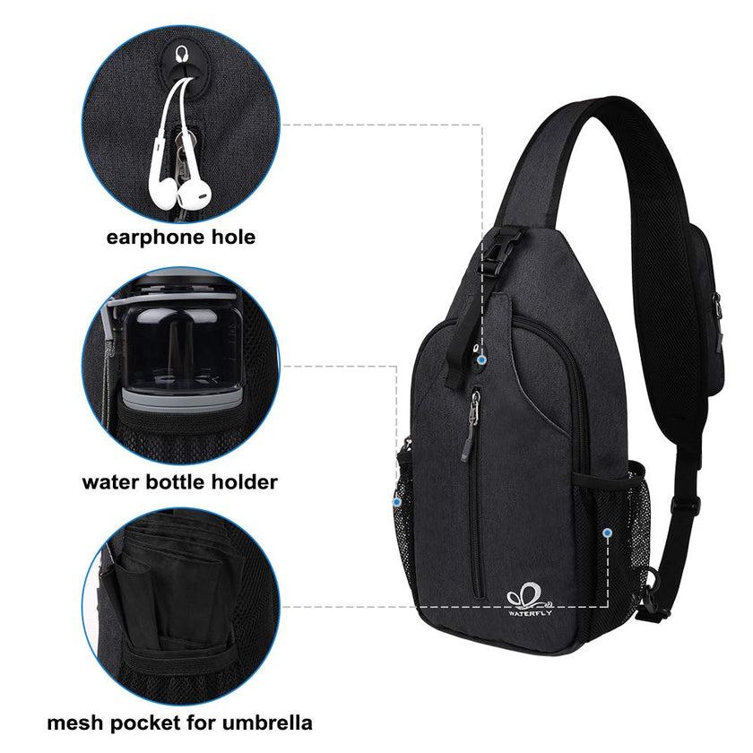 WATERFLY Sling Bag Sling Backpack Crossbody Bag Hiking Daypack for Men Women (Black Color) 🍁 All In One Marketplace Canada