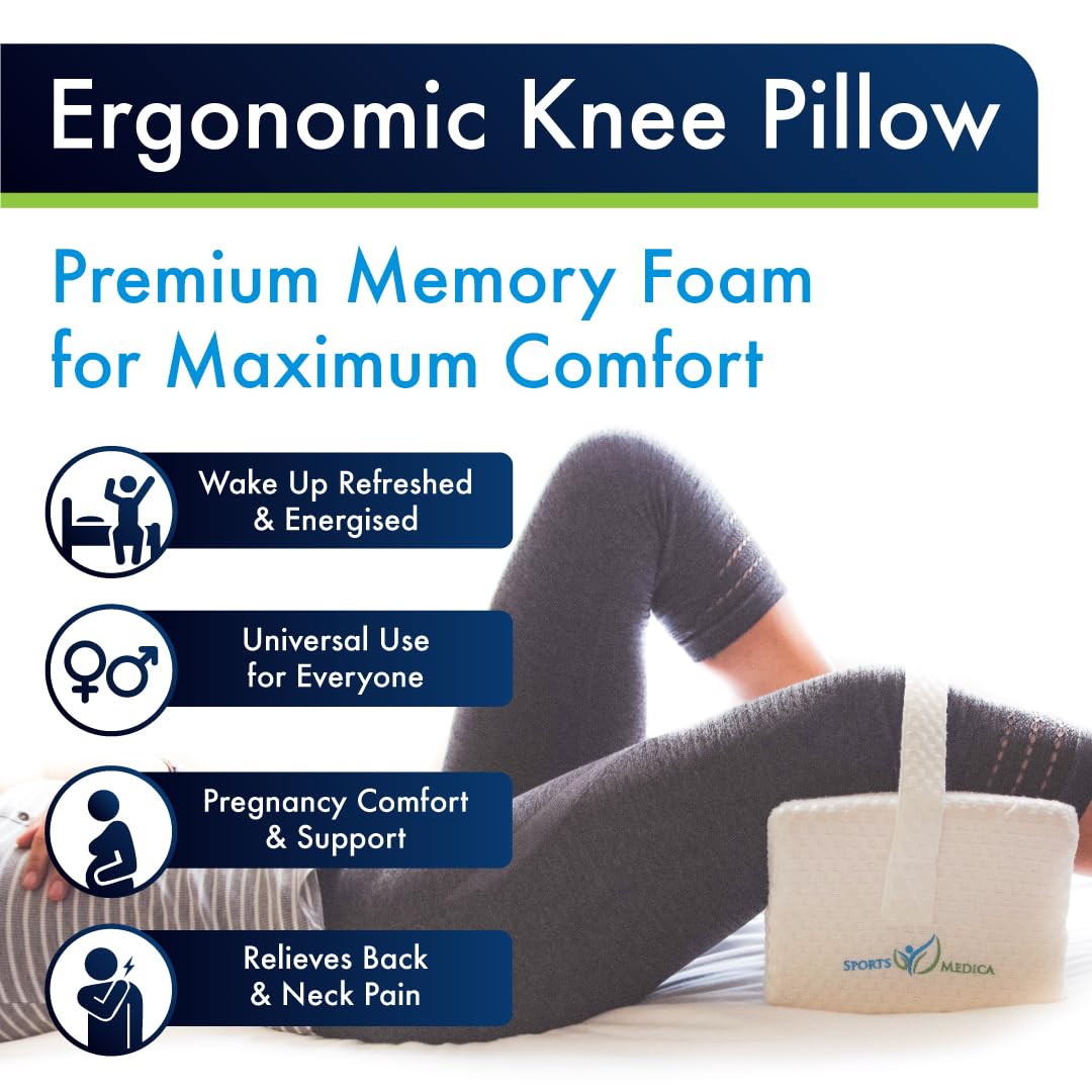 Sports Medica Doctor Developed Ergonomic Knee Pillow for Side Sleepers - eHandbook Included - Memory Foam Spine Alignment Leg Pillow for Sleeping on Side - Hip & Leg Elevation Pillow 🍁 All In One Marketplace Canada