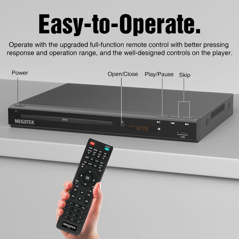 MEGATEK Region-Free HDMI DVD Player for TV, Compact CD/DVD Player with USB Port, Plays All Region DVDs & Multi Formats, Metal Housing, HDMI/RCA Cables & Remote Included 🍁 All In One Marketplace Canada