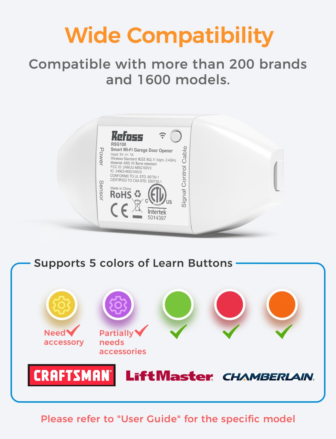Refoss Smart Wi-Fi Garage Door Opener, Compatible with Google Assistant, Alexa, APP Remote Control 🍁 All In One Marketplace Canada