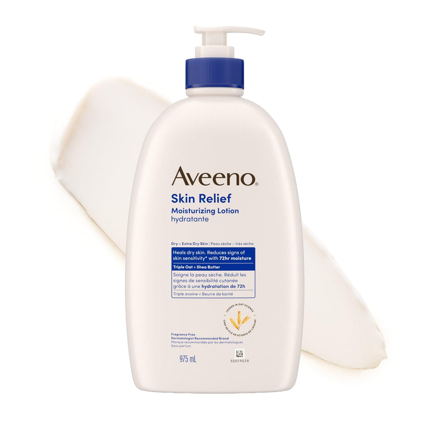 Aveeno Skin Relief Moisturizing Body Lotion Heals Very Dry, Sensitive Skin, fast absorbing Lotion with Soothing Triple Oat & Shea Butter Formula, Fragrance Free Lotion, Non-Comedogenic, 975mL 🍁 All In One Marketplace Canada