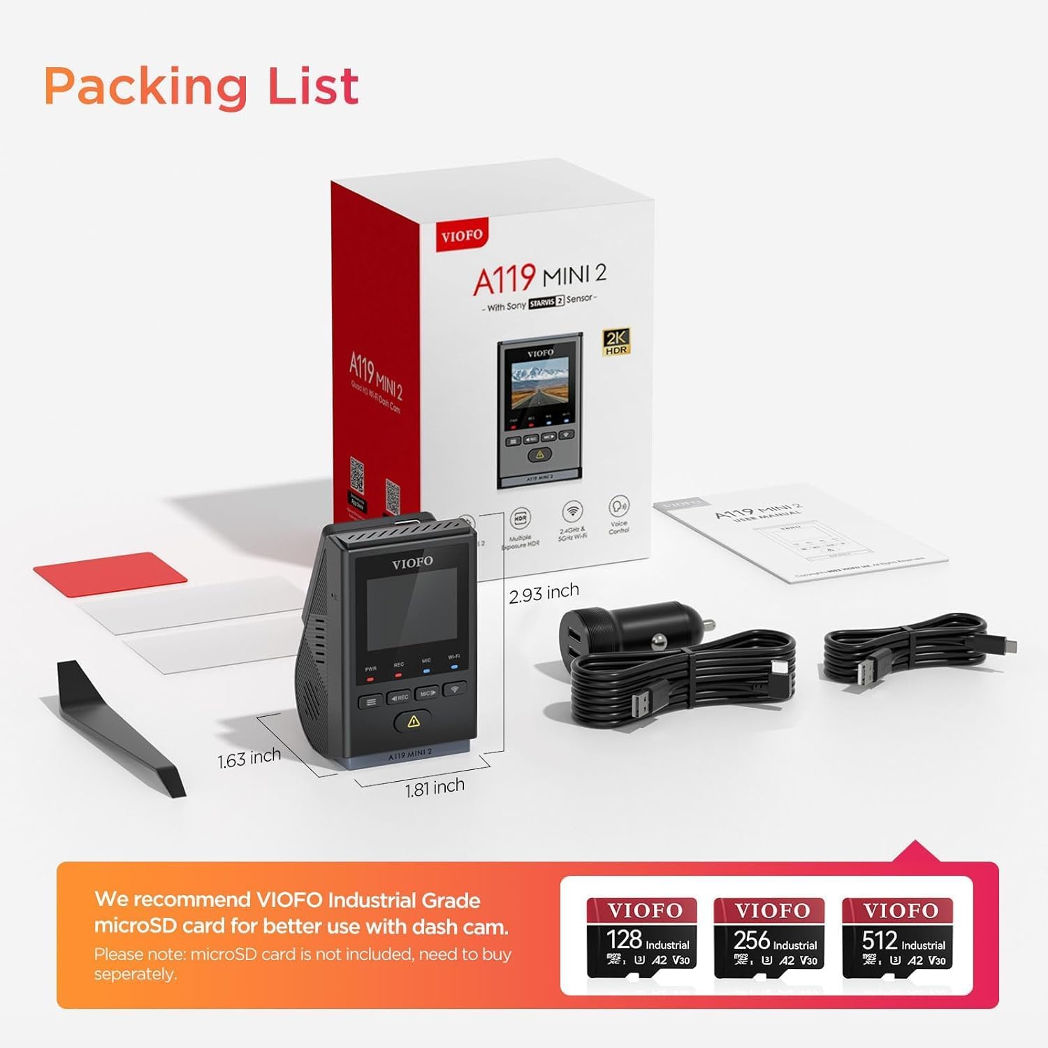 VIOFO Dash Cam Front A119 Mini 2, STARVIS 2 Sensor, 2K 60fps/HDR 30fps Voice Control Car Dash Camera with 5GHz Wi-Fi GPS, Night Vision 2.0, 24H Parking Mode, Supercapacitor (SD Card Not Included) 🍁 All In One Marketplace Canada