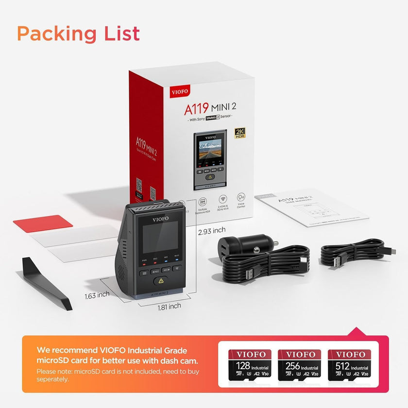 VIOFO Dash Cam Front A119 Mini 2, STARVIS 2 Sensor, 2K 60fps/HDR 30fps Voice Control Car Dash Camera with 5GHz Wi-Fi GPS, Night Vision 2.0, 24H Parking Mode, Supercapacitor (SD Card Not Included) 🍁 All In One Marketplace Canada