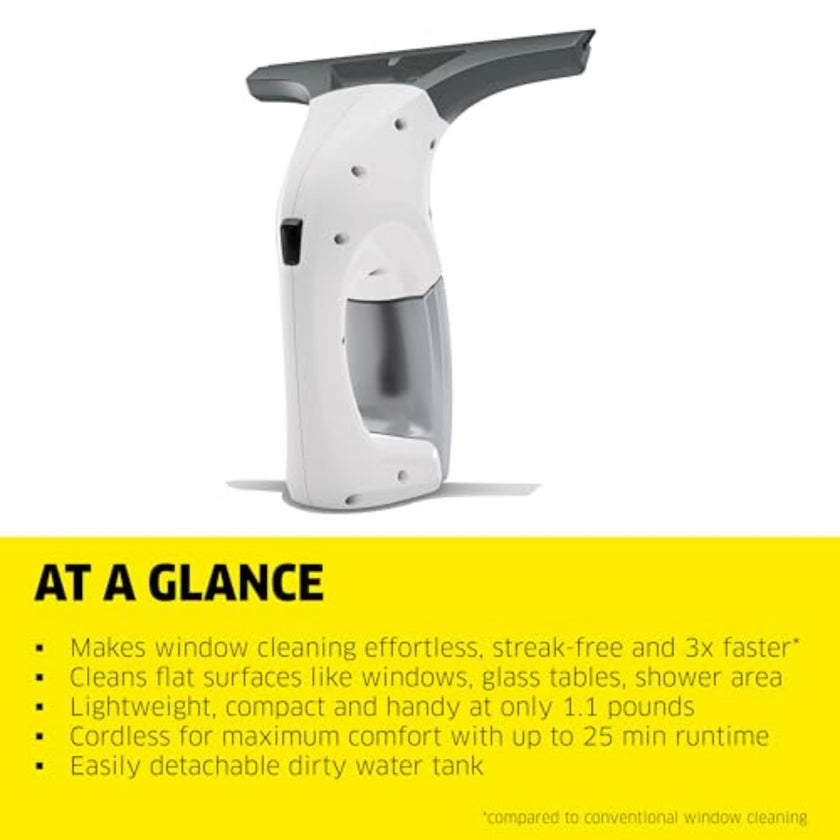 Kärcher WV1 Plus - 2-in-1 Electric Window Vacuum Squeegee - Cleans Showers, Mirrors, Glass, and Countertops - 10 in. Squeegee Blade - White 🍁 All In One Marketplace Canada