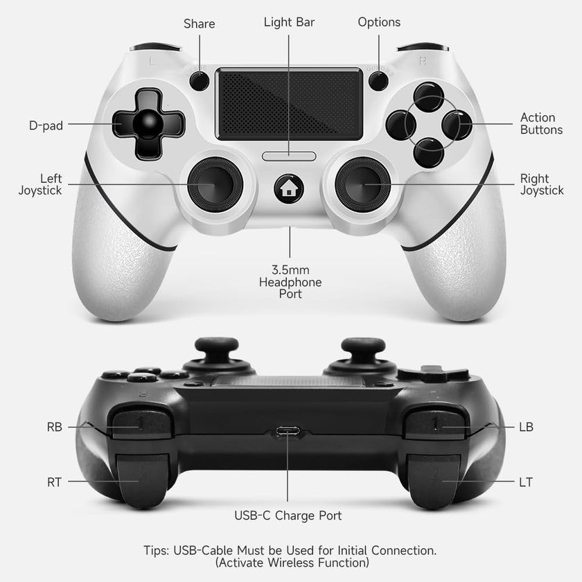 AceGamer 2 Pack for PS4 Controller, Wireless Controller for PS4/Slim/PC, with Non-Slip Grip of Both Sides and USB-C Cable! (Black and White) 🍁 All In One Marketplace Canada
