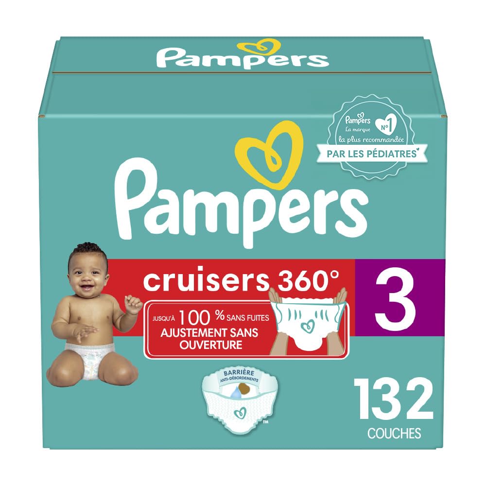 Pampers Diapers - Cruisers 360 degrees - Size 3, 132 Count, up to 100% Leakproof Fit, Designed for Active Babies, Pull On Diaper, EZ Off Tabs Designed for Easy Changes 🍁 All In One Marketplace Canada