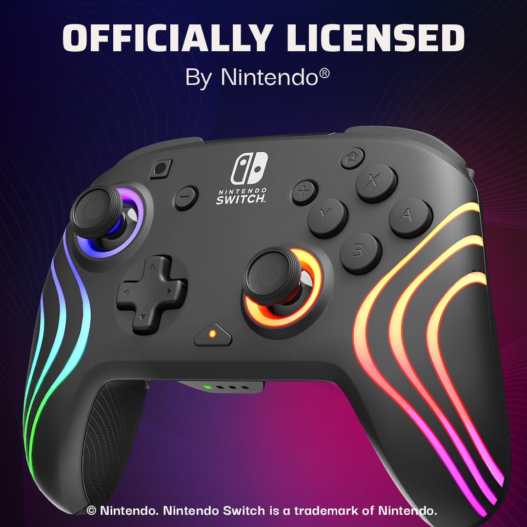 PDP Afterglow Wave Wireless RGB Gaming Controller - Nintendo Switch/Switch Lite/Switch - OLED Model, Nintendo Switch 2, LED Lighting, Rechargeable Battery - Black 🍁 All In One Marketplace Canada