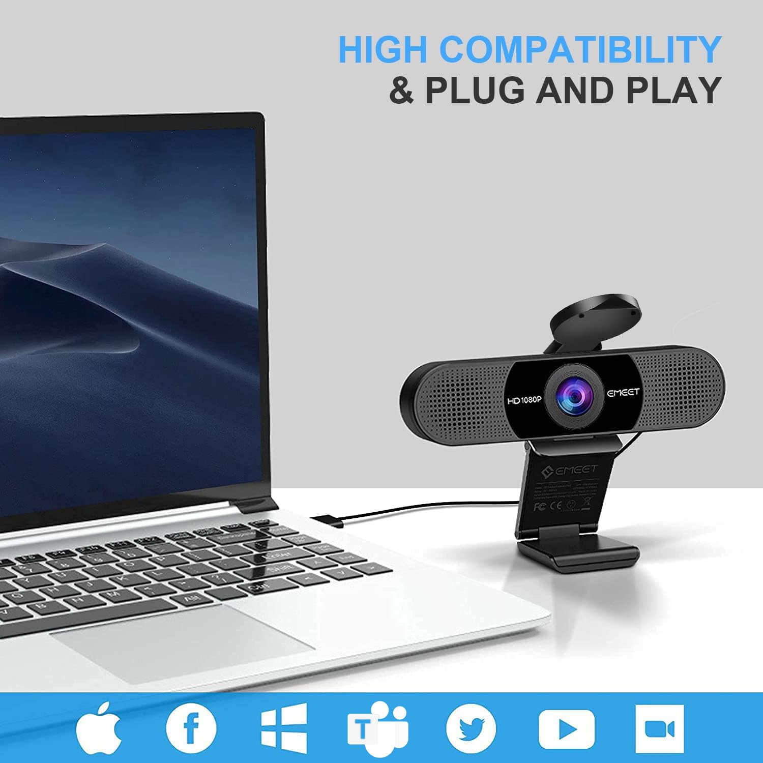 EMEET 1080P Webcam with Microphone, C960 Web Camera, 2 Mics Streaming Webcam, 90°FOV Computer Camera, Plug and Play USB Web Cam for Online Calling/Conferencing, Zoom/Teams/Facetime/YouTube, Laptop/PC 🍁 All In One Marketplace Canada