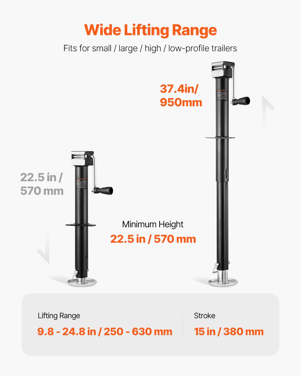 VEVOR A-Frame Trailer Jack, 5000 lbs Dynamic Load Capacity, Trailer Jack Stand with Handle & Rectangular Footpad, 15-inch Vertical Travel, Suitable for RV, Horse, Utility Trailers, Yacht Trailers 🍁 All In One Marketplace Canada