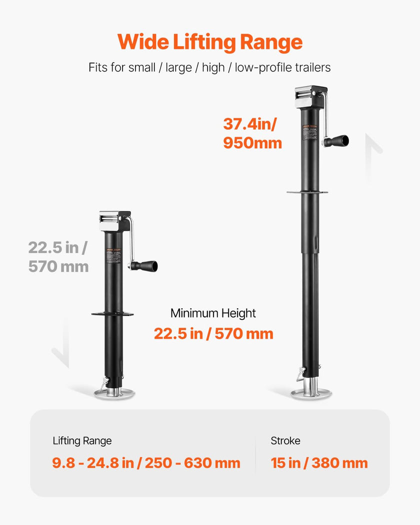 VEVOR A-Frame Trailer Jack, 5000 lbs Dynamic Load Capacity, Trailer Jack Stand with Handle & Rectangular Footpad, 15-inch Vertical Travel, Suitable for RV, Horse, Utility Trailers, Yacht Trailers 🍁 All In One Marketplace Canada