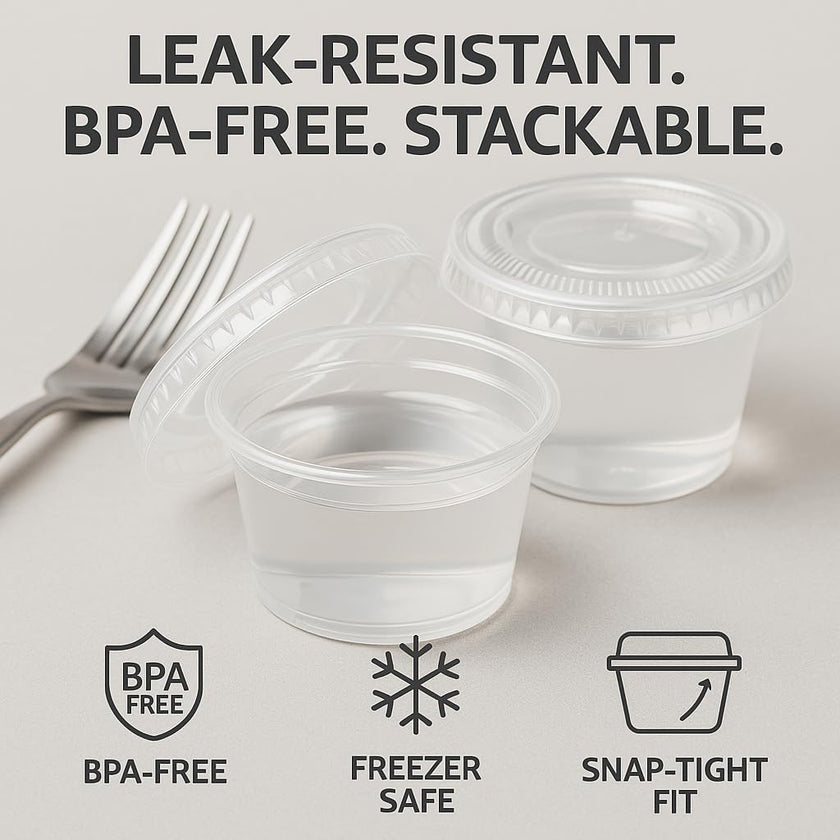 1 oz Portion Cups with Lids, 200 Sets Disposable Souffle Cups, Leak-Proof Jello Shot Cups, Clear Condiment Containers for Sauce, Dressing & Food Storage, Freezer Safe 🍁 All In One Marketplace Canada