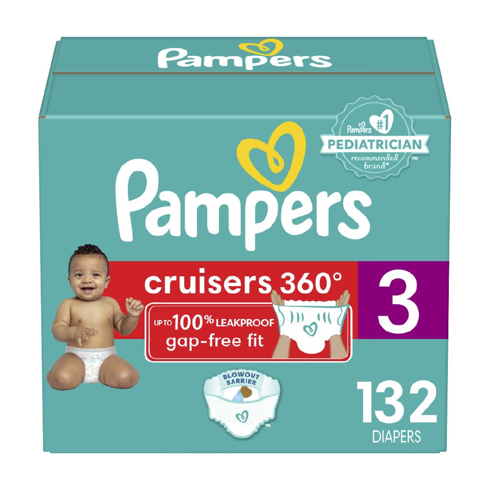 Pampers Diapers - Cruisers 360 degrees - Size 3, 132 Count, up to 100% Leakproof Fit, Designed for Active Babies, Pull On Diaper, EZ Off Tabs Designed for Easy Changes 🍁 All In One Marketplace Canada