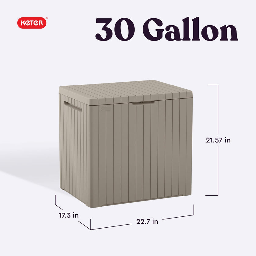 Keter City 30 Gallon Resin Outdoor Storage Box and Patio Furniture Side Table for Pool and Garden Accessories, Beige 🍁 All In One Marketplace Canada
