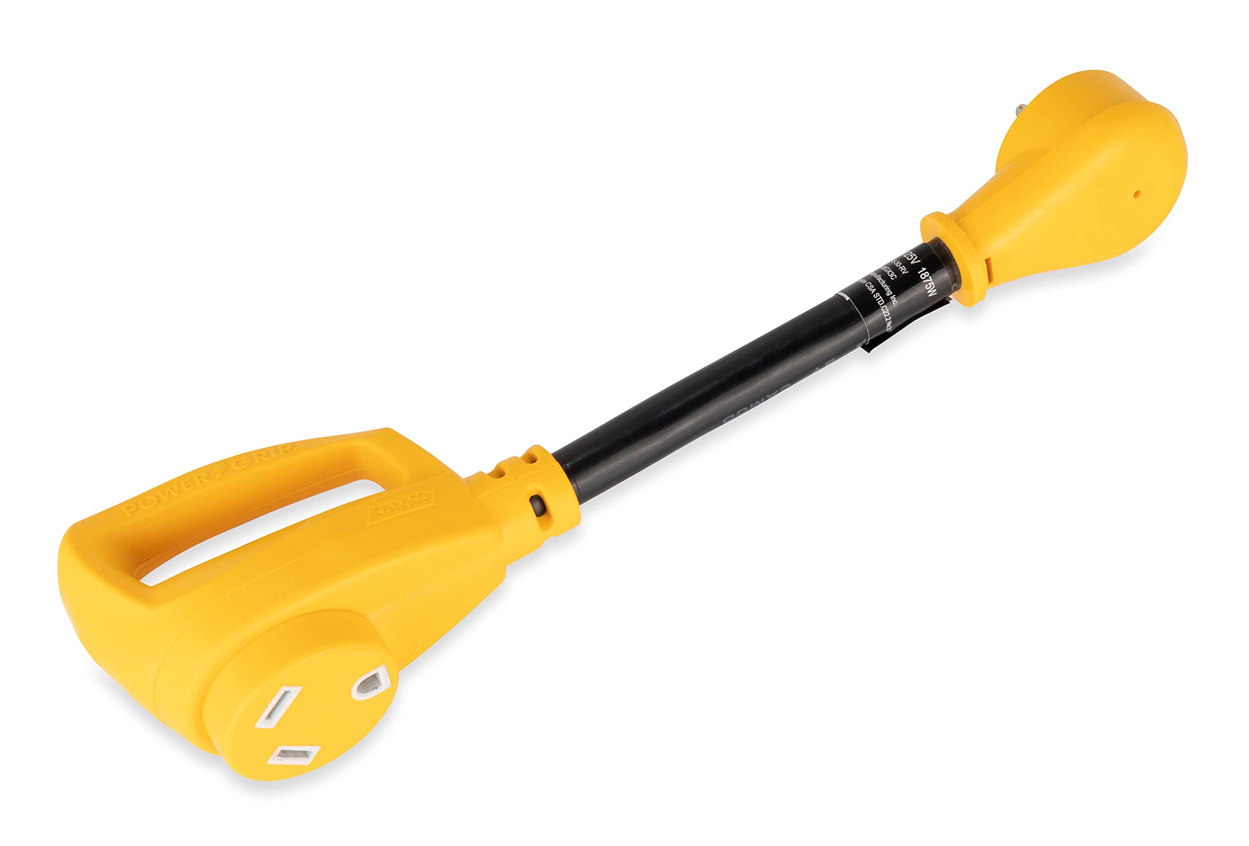 CAMCO (55165) Heavy Duty RV Dogbone Electrical Adapter with Innovative 180 Degree Bend Design and Easy PowerGrip Handle - 15 Amp Male to 30 Amp Female, 12 inch, Black 🍁 All In One Marketplace Canada