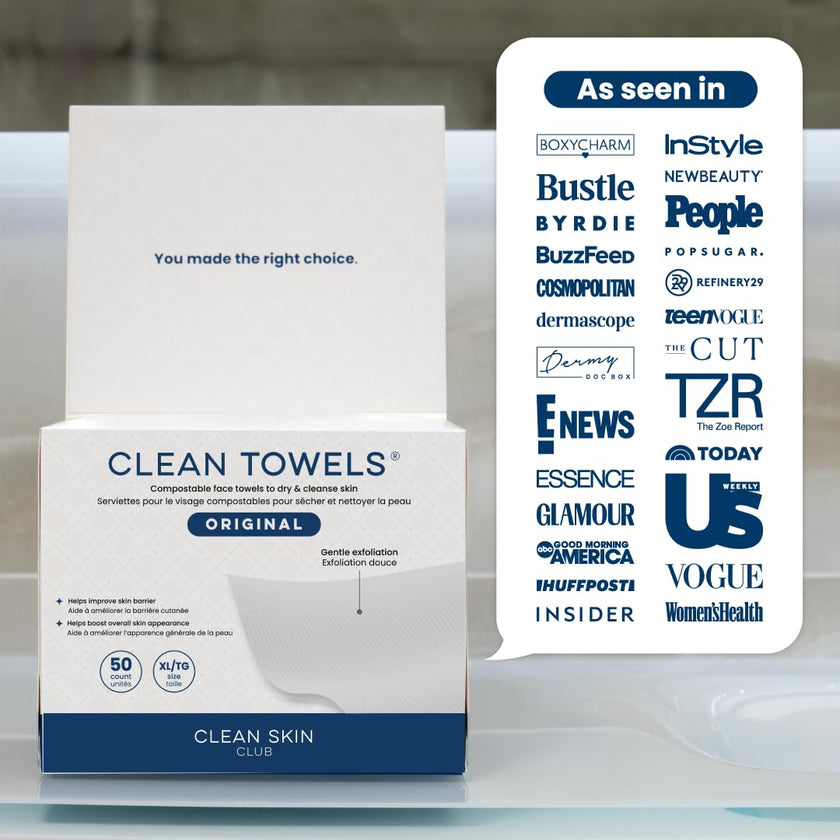 Clean Skin Club Clean Towels XL®, 100% USDA Biobased Face Towel, Disposable Face Towelette, Eczema Association Accepted, Makeup Remover Dry Wipes, Ultra Soft, 1 Pack, 50 Ct 🍁 All In One Marketplace Canada