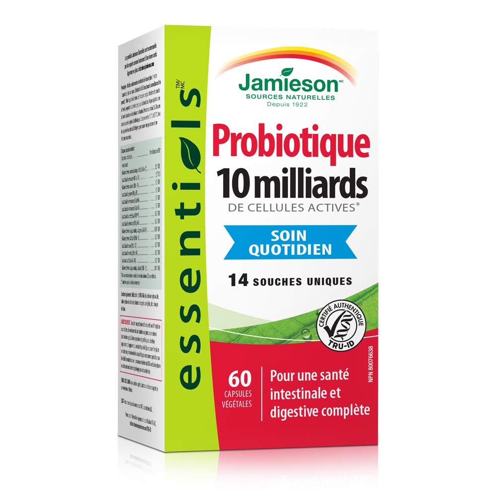 Jamieson Probiotic 10 Billion CFU, 60 Veggie Capsules, Daily Maintenance, Intestinal & Digestive Health. 14 Unique Strains to Improve Microbial Diversity, Bifidobacterium and Lactobacillus, Non-GMO 🍁 All In One Marketplace Canada