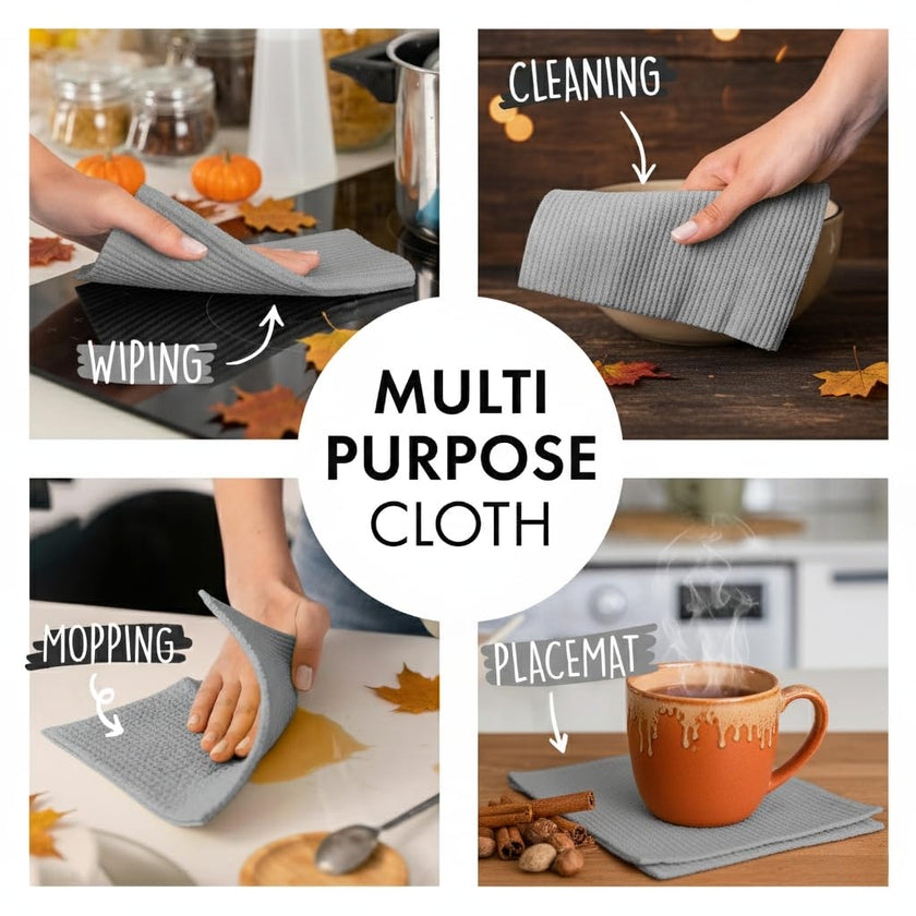 SUPERSCANDI 10 Pack Swedish Dish Cloths for Kitchen - 100% Biodegradable & Compostable | Washable Kitchen Cloths, Food-Safe & Without Plastic - Reusable Paper Towel for Any Surface | Grey 🍁 All In One Marketplace Canada