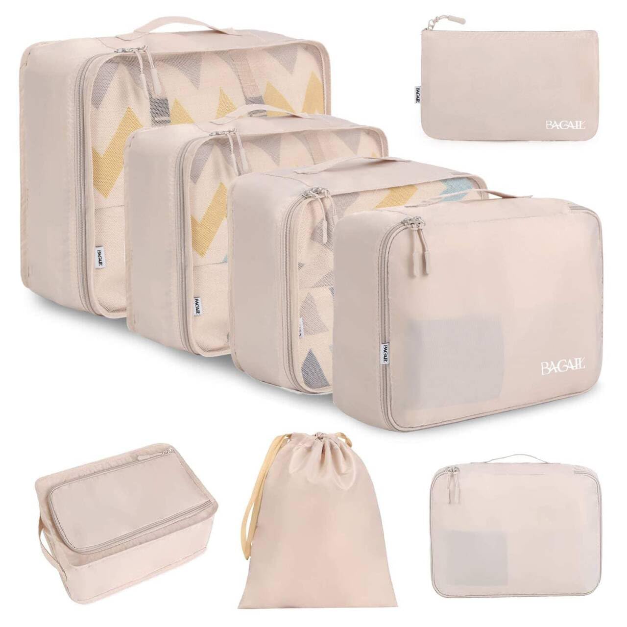 BAGAIL 8 Set Packing Cubes, Lightweight Travel Luggage Organizers with Shoe Bag, Toiletry Bag & Laundry Bag (Cream) 🍁 All In One Marketplace Canada