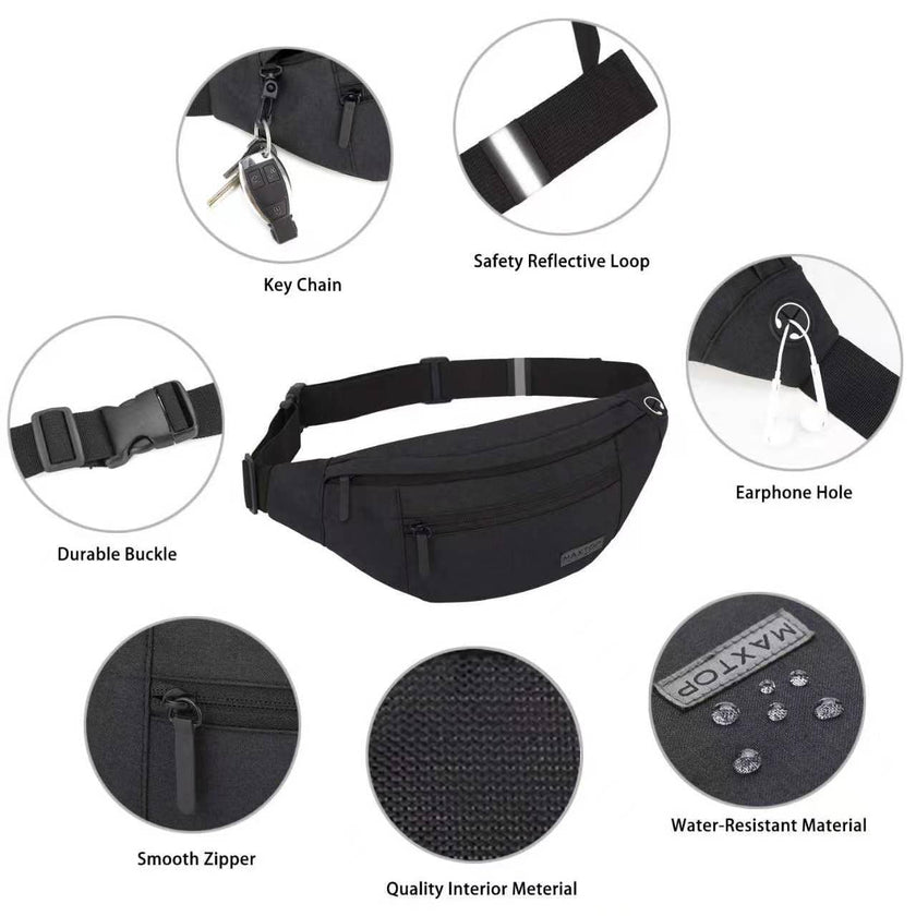 MAXTOP Large Fanny Pack for Women Men with 4-Zipper Pockets Gifts for Enjoy Festival Sports Workout Traveling Running Casual Hands-Free Water-Resistant Sling Waist Pack Bag Carrying of Phones 🍁 All In One Marketplace Canada