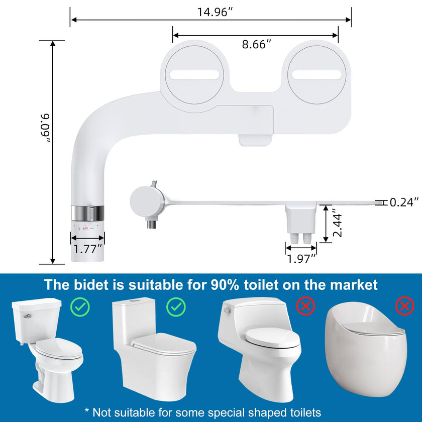 Ultra-Slim Bidet Attachment for Toilet, Adjustable Water Pressure for Rear/Feminine Wash Bidet, Non Electric Self Cleaning Fresh Cold Water Toilet Bidets Spray Jet Easy Install (Silver) 🍁 All In One Marketplace Canada