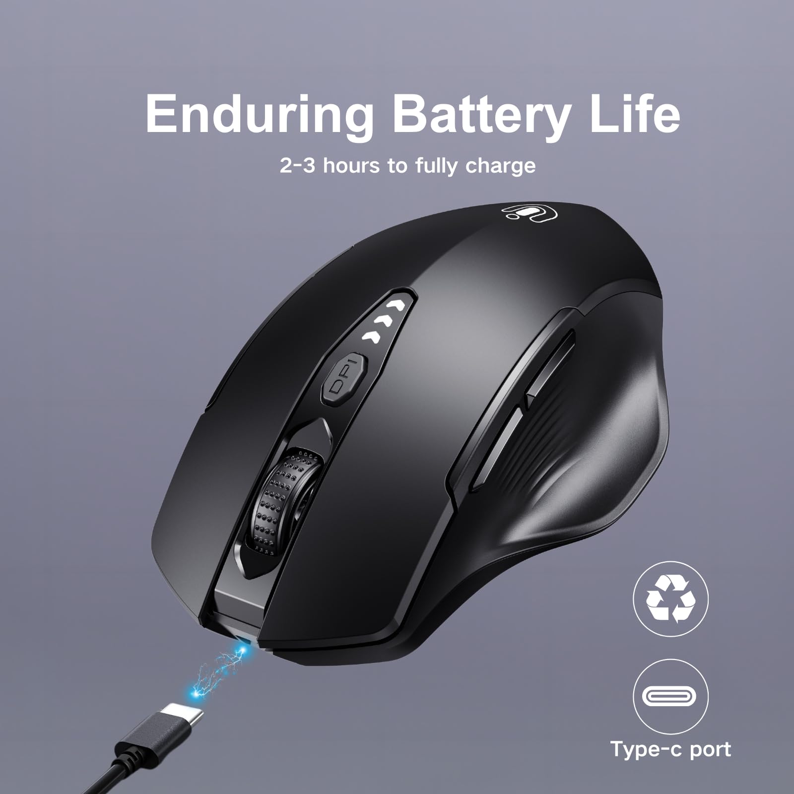 Bluetooth Mouse,[Upgraded] Wireless Mouse Rechargeable,Tri-Mode (BT 5.0/4.0+2.4G Hz),Computer Mouse with Visible Battery Level, 4 Adjustable DPI, Portable PC Mouse for MacBook Chromebook,Black 🍁 All In One Marketplace Canada