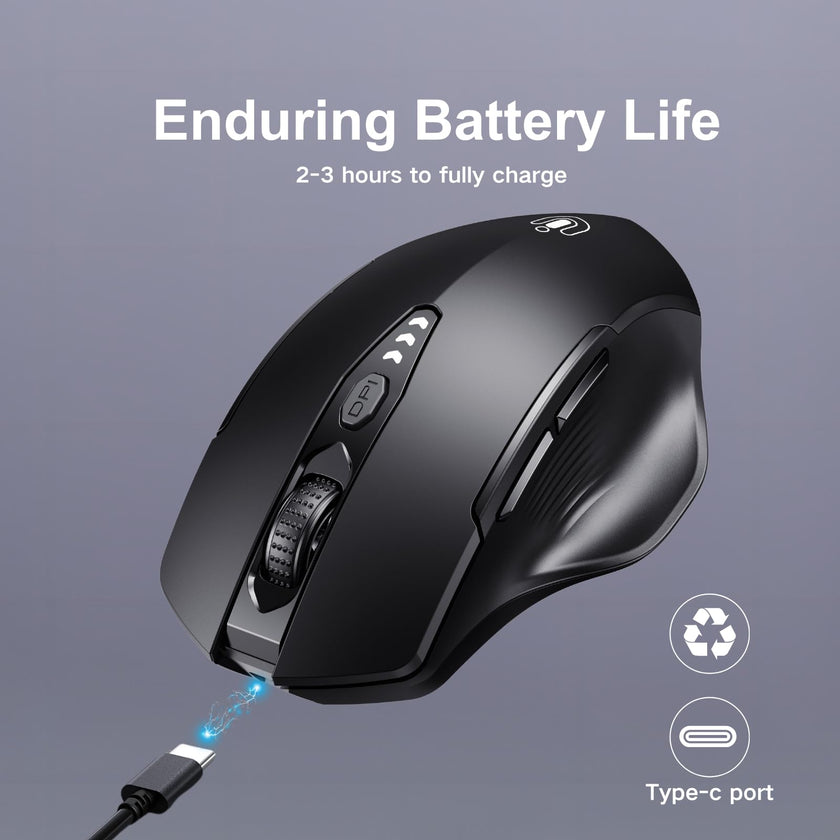 Bluetooth Mouse,[Upgraded] Wireless Mouse Rechargeable,Tri-Mode (BT 5.0/4.0+2.4G Hz),Computer Mouse with Visible Battery Level, 4 Adjustable DPI, Portable PC Mouse for MacBook Chromebook,Black 🍁 All In One Marketplace Canada