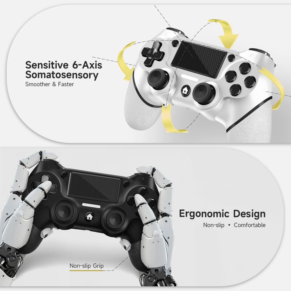 AceGamer 2 Pack for PS4 Controller, Wireless Controller for PS4/Slim/PC, with Non-Slip Grip of Both Sides and USB-C Cable! (Black and White) 🍁 All In One Marketplace Canada