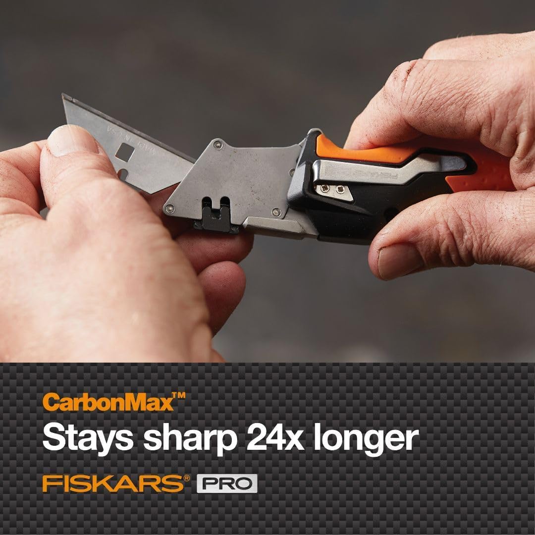 Fiskars Pro Retractable Folding Utility Knife, Box Cutter with Long-Lasting CarbonMax Razor Blade and Dual Lock Safety, Orange/Black 🍁 All In One Marketplace Canada