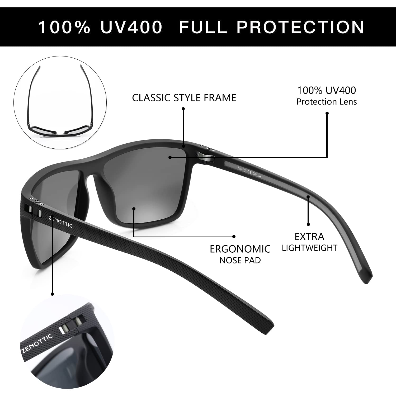 ZENOTTIC Polarized Sunglasses for Men Lightweight TR90 Frame UV400 Protection Square Sun Glasses 🍁 All In One Marketplace Canada