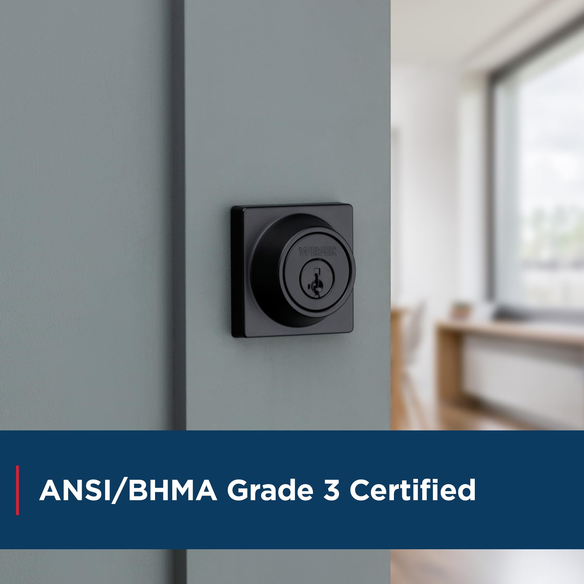 Weiser Elements Matte Black Square Deadbolt Lock, ANSI/BHMA Grade 3 Certified Front Door Lock, Kick Proof, Bump Proof & Anti-theft Exterior Door Lock with Key, Traditional Door Locks for Entry Door 🍁 All In One Marketplace Canada