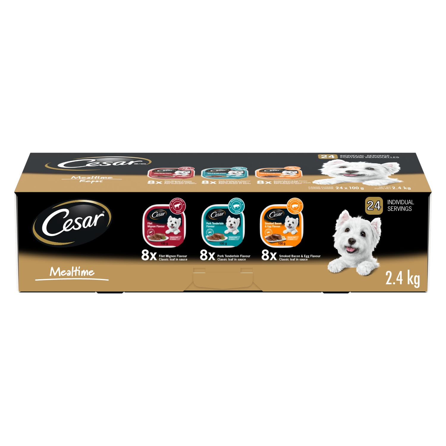 CESAR Classic Loaf in Sauce Adult Wet Dog Food Mealtime Variety Pack, with 8 Filet Mignon, 8 Pork Tenderloin & 8 Smoked Bacon & Egg Flavours, 24x100g Trays 🍁 All In One Marketplace Canada