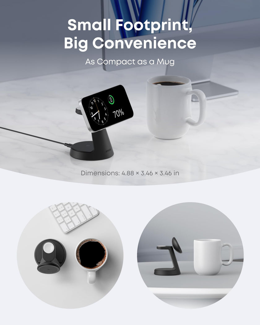 Anker MagSafe Charger Compatible, MagGo 3-in-1 Charging Station, Nano Charging Stand, Qi2 Certified 15W Magnetic Wireless Charger Dock, for iPhone17/16/15/14, Apple Watch,AirPods (Black) 🍁 All In One Marketplace Canada