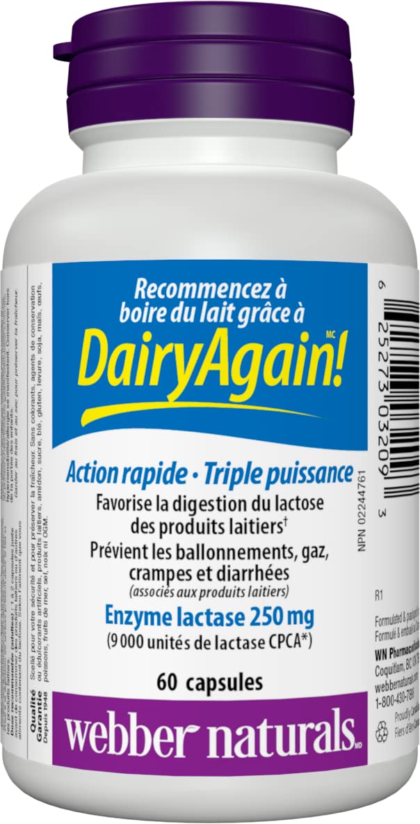 Webber Naturals Dairy Again Lactase Enzyme, 60 Capsules 🍁 All In One Marketplace Canada