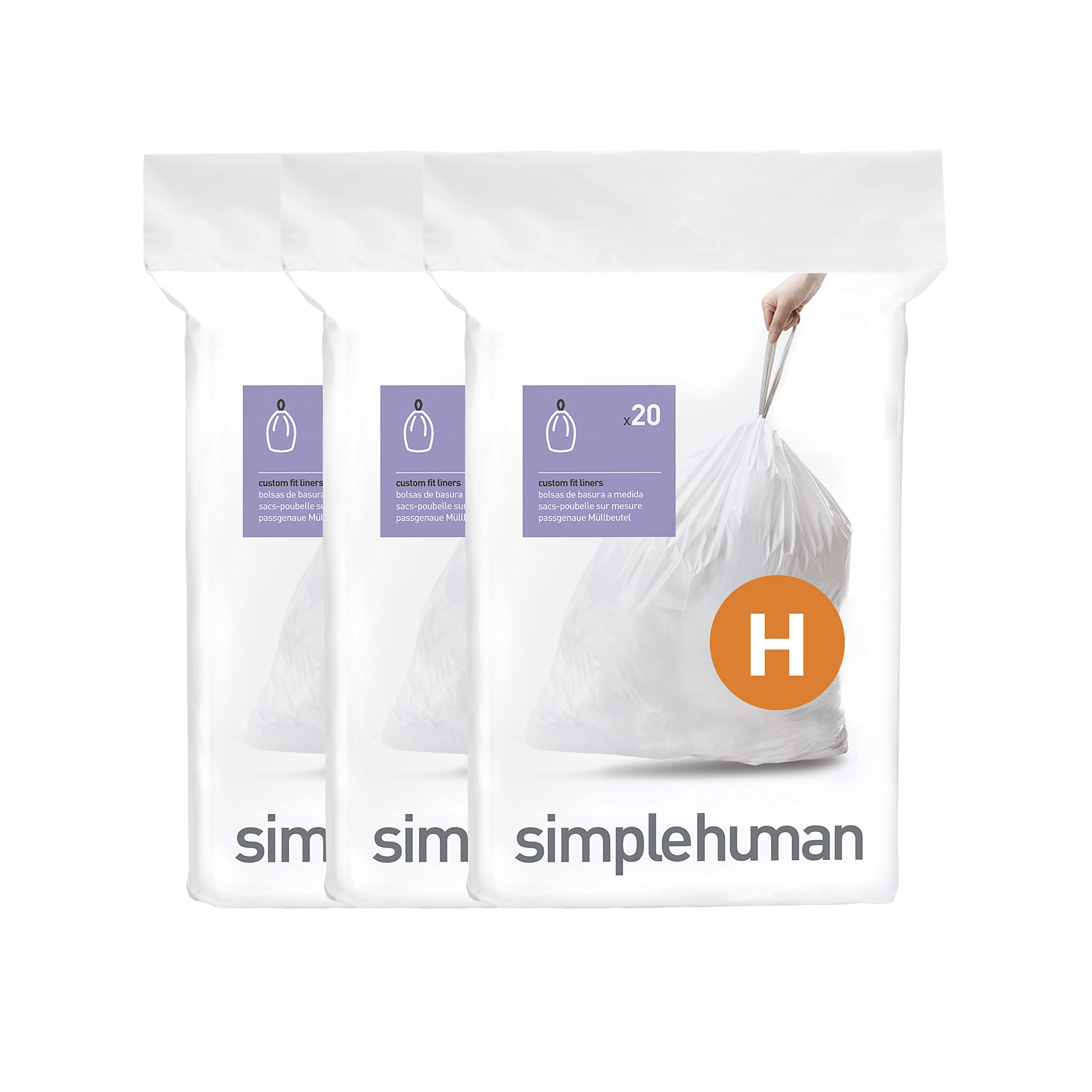 simplehuman Code H 60 Count, Dispenser Pack Custom Fit Liners, Drawstring Trash Bags, 30-35L / 8-9 Gallons, White 🍁 All In One Marketplace Canada