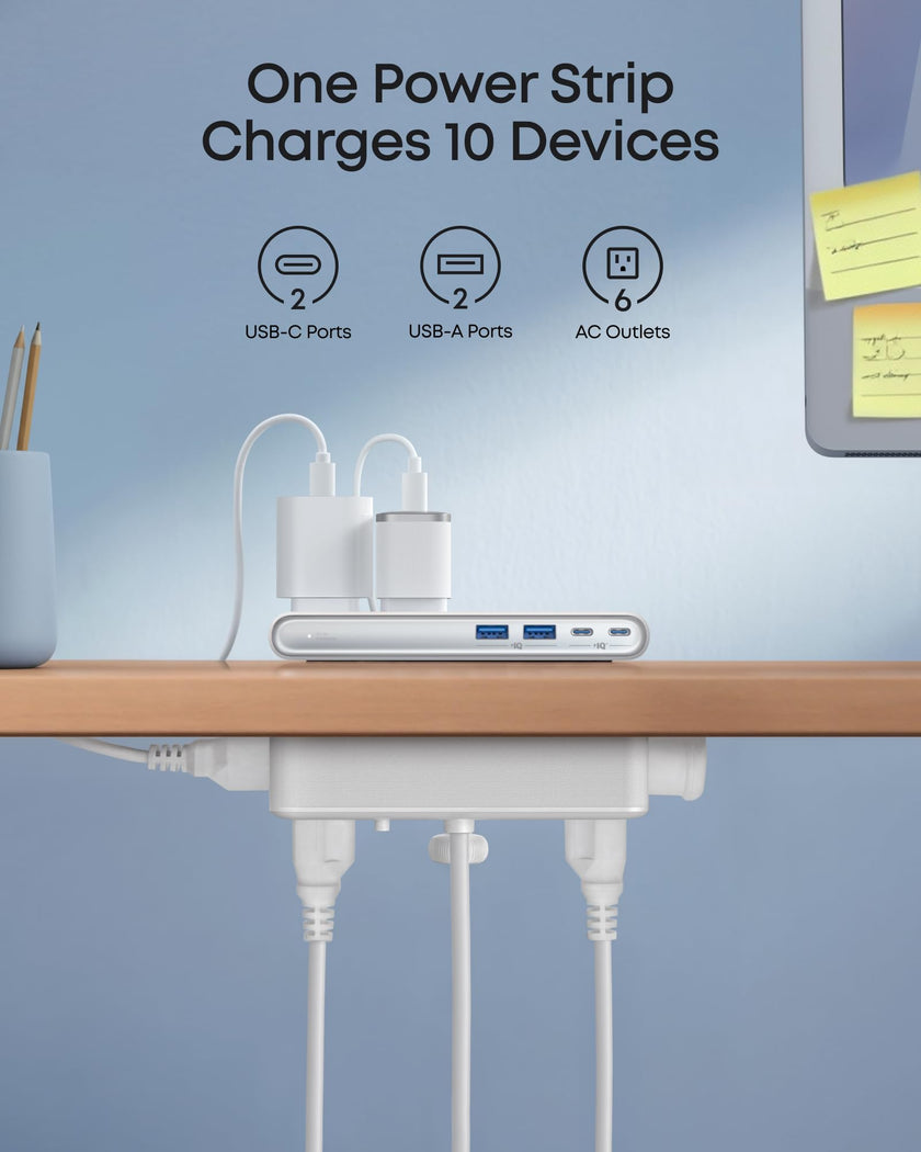 Anker Nano Power Strip, Desk Clamp with 1500J Surge Protector, 5ft Extension Cord, 70W Max Gaming Desk Accessories, 6 AC, 2 USB A, 2 USB C, Home Office Essentials, Fit 0.6~1.8'' Tabletop Edge (Black) 🍁 All In One Marketplace Canada