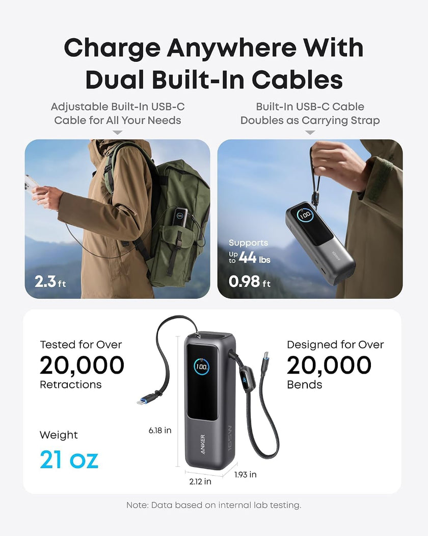 Anker Laptop Power Bank, 25,000mAh Portable Charger with Triple 100W USB-C Ports, Built-in Retractable Cables, Flight-Approved for Travel, iPhone 17/16 Series, MacBook, Samsung, and More 🍁 All In One Marketplace Canada