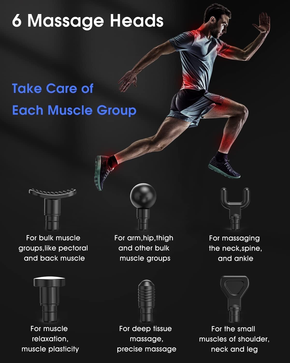 AERLANG Massage Gun,Mothers day gifts ideas Percussion Massage Gun, Muscle Handheld Deep Tissue Massager (Black)-– Six Different Adjustable Heads for Different Muscle Groups - 20 Speed Option 🍁 All In One Marketplace Canada