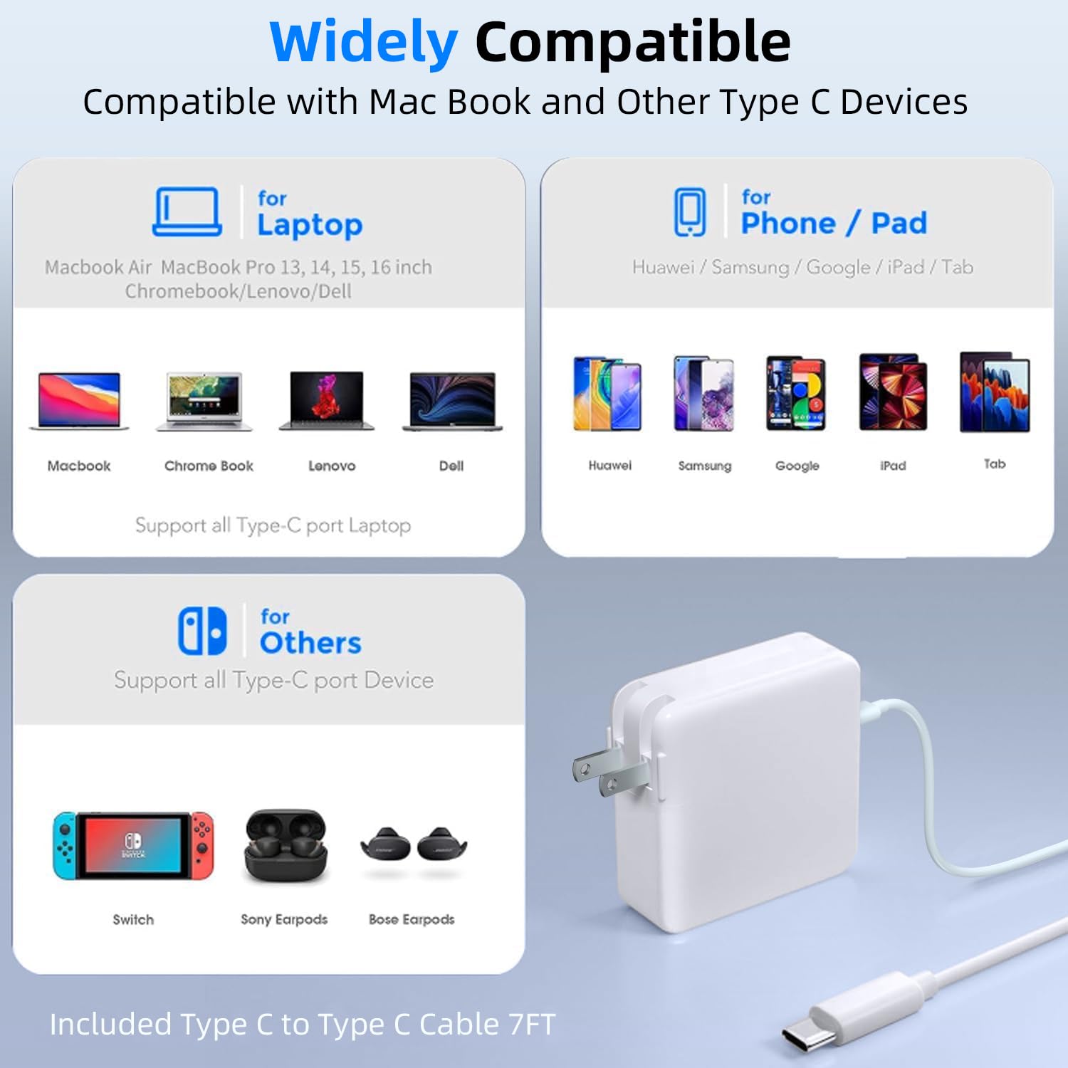 Tearplex 140W C to C Super Fast Charger,Compatible with MacBook Pro 16, 15, 14, 13 Inch, MacBook Air 13 Inch, iPad Pro 2021/2020/2019/2018, Lenovo and All Type C Devices White 🍁 All In One Marketplace Canada