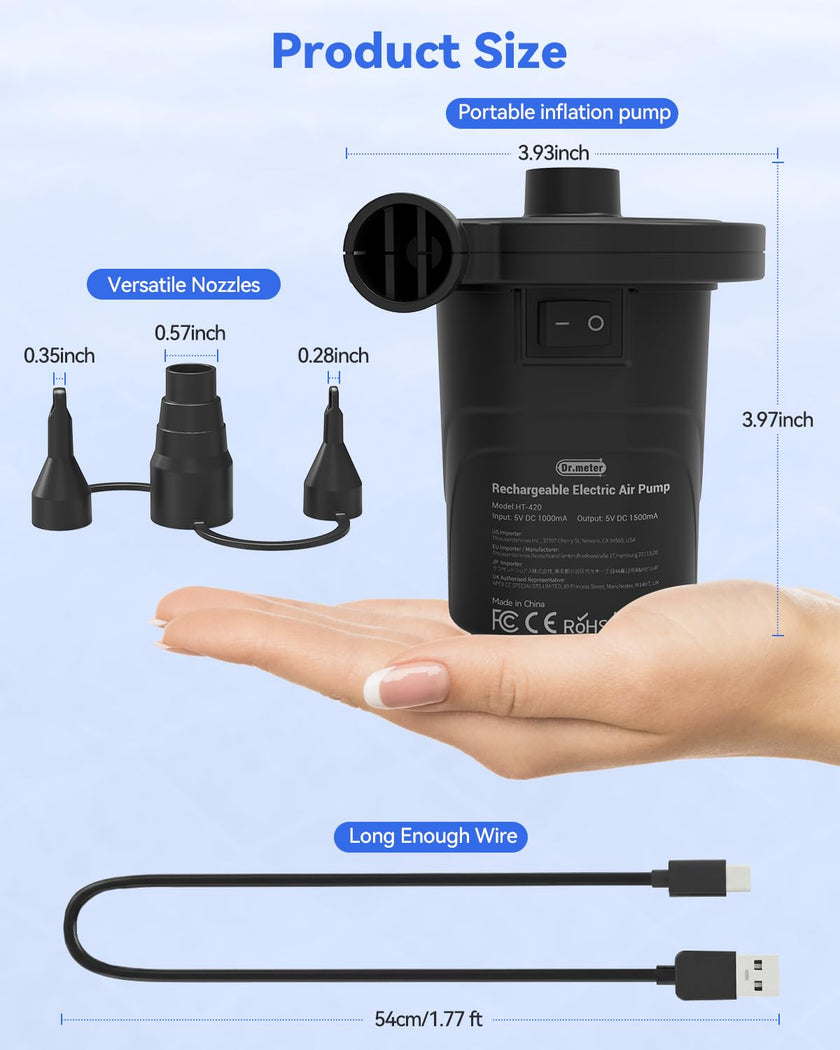 Air Mattress Pump, Dr.meter 4000mAh Rechargeable Battery Air Pump for Inflatable, Portable Quick-Fill Inflator Deflator for Outdoor Camping Inflatable Pool Float Boat Raft Yoga Ball Swim Ring Airbed 🍁 All In One Marketplace Canada