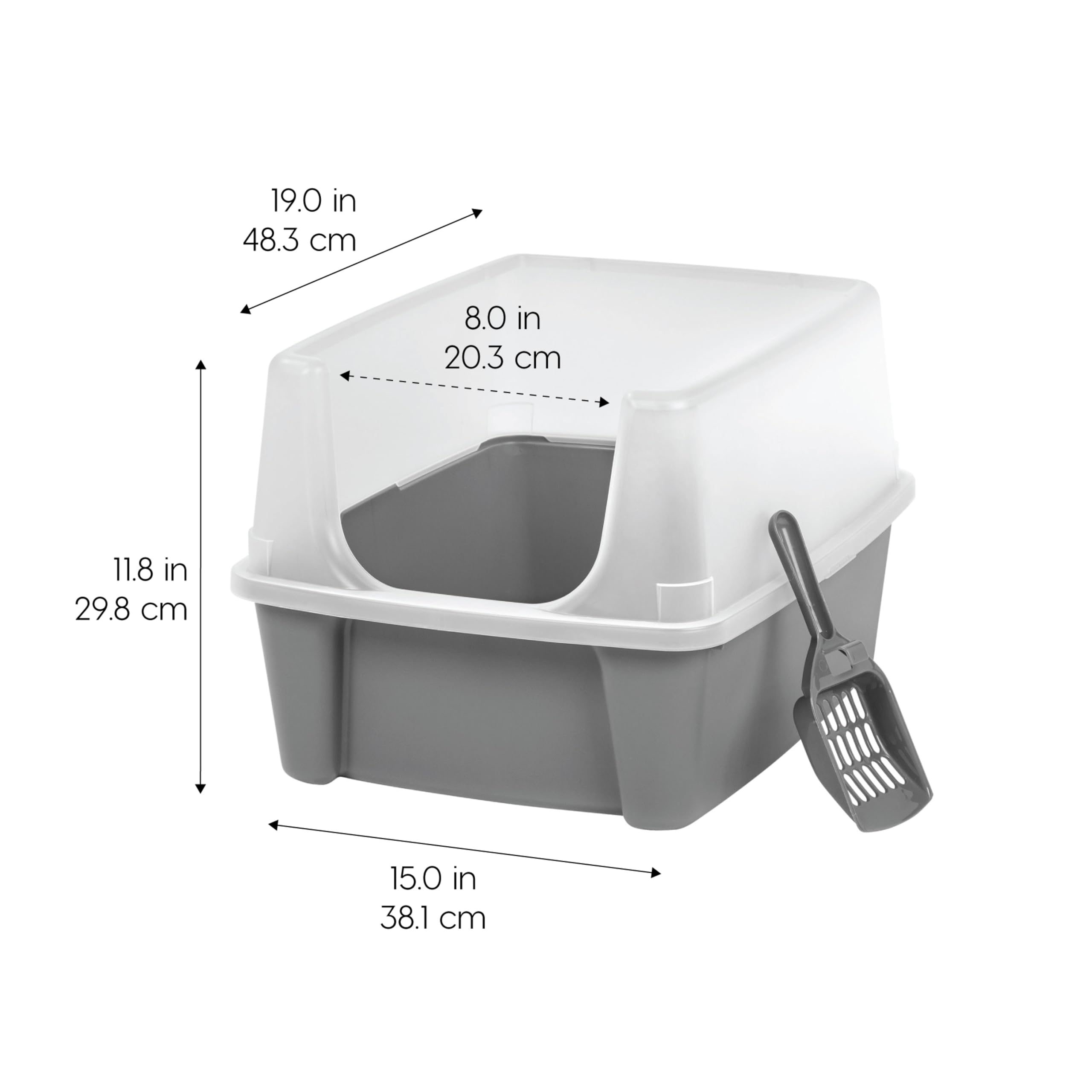 IRIS USA Large Cat Litter Box with Scatter Shield and Scoop, Open Top High Sided Cat Litter Pan, Gray 🍁 All In One Marketplace Canada