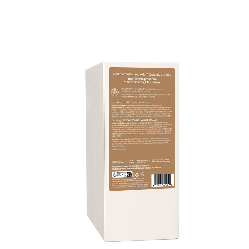 ATTITUDE Liquid Hand Soap Refill, EWG Verified, Made in Canada, Plant and Mineral-Based, Vegan Personal Care Products, Vanilla Caramel Scent, 2 L 🍁 All In One Marketplace Canada
