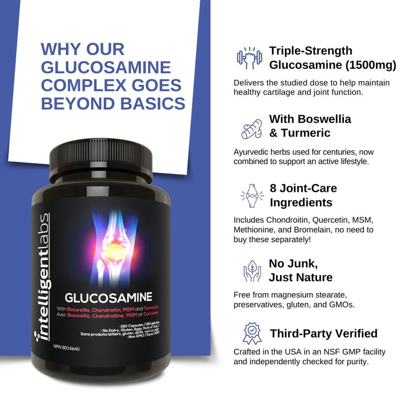 Triple Strength Glucosamine Sulfate Complex 1500mg, With Boswellia, Chondroitin, MSM and Turmeric 🍁 All In One Marketplace Canada