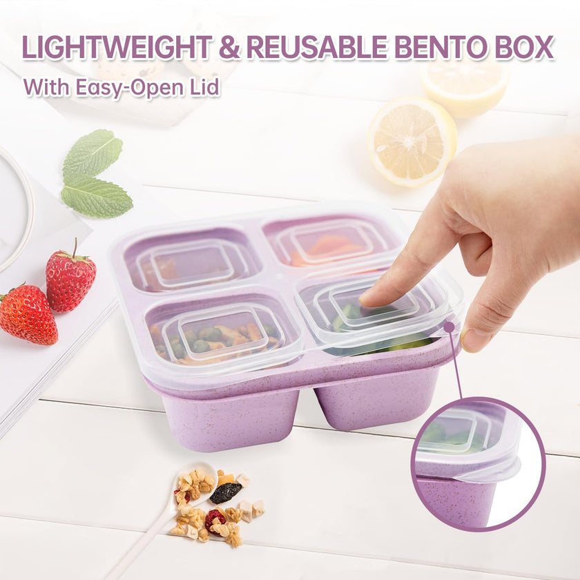 Luriseminger 5 Pack Bento Lunch Box,4 Compartment Snack Containers,Divided Snack Box,Meal Prep Lunch Containers FOR Kids/Toddle/Adults,Food Storage Containers for School, Work and Travel 🍁 All In One Marketplace Canada