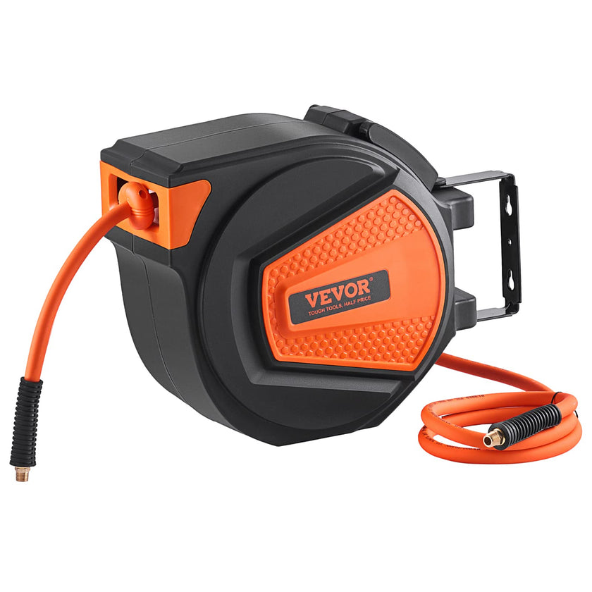 VEVOR Retractable Air Hose Reel, 3/8 in x 50 FT Hybrid Air Hose Max 300PSI, Air Compressor Hose Reel with 5 ft Lead in, Ceiling/Wall Mount Enclosed Air Reel, 180° Swivel Mount 🍁 All In One Marketplace Canada