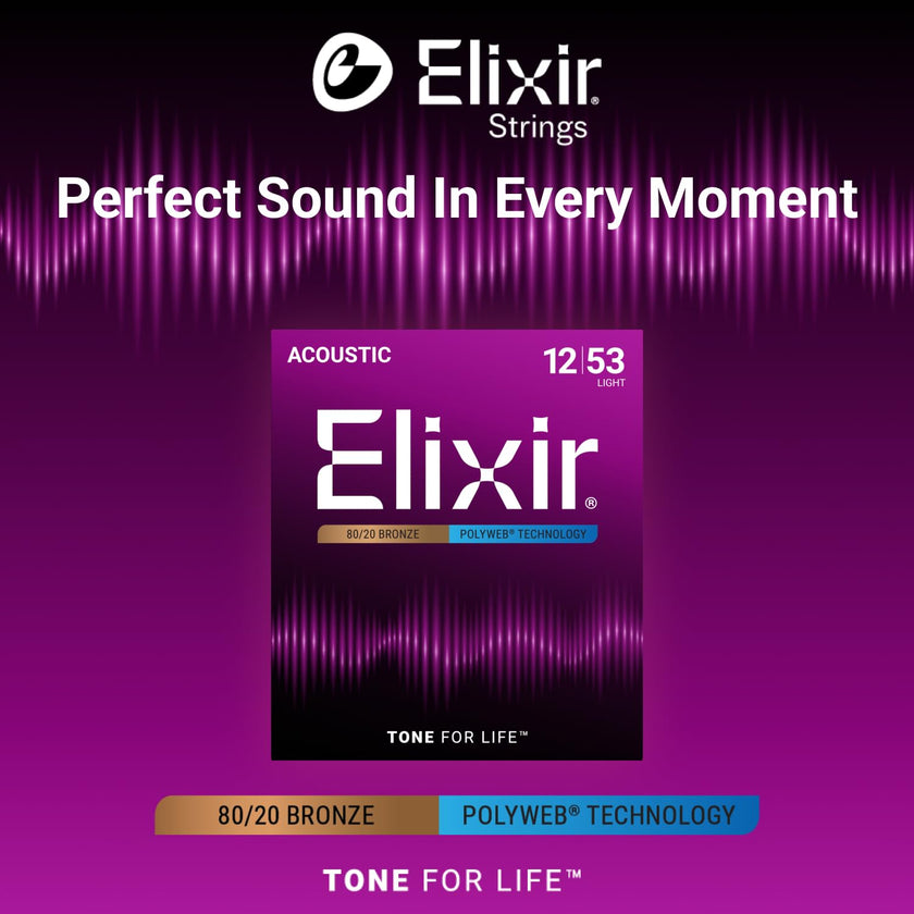 Elixir 80/20 Bronze Acoustic Guitar Strings with Polyweb Coating - Light 12-53 🍁 All In One Marketplace Canada