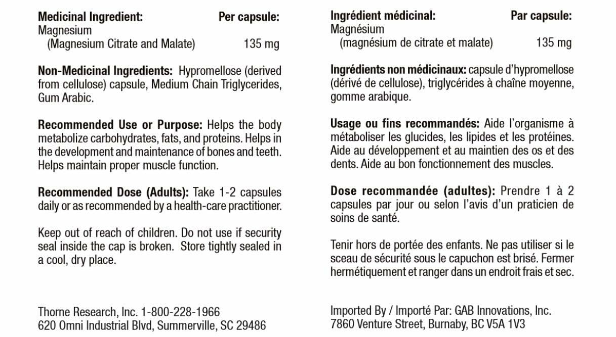 Thorne Magnesium Citramate - Magnesium with Citrate-Malate to Support Energy Production, Heart and Lung Function, and Metabolism of Sugar and Carbs - 90 Capsules - 90 Servings 🍁 All In One Marketplace Canada
