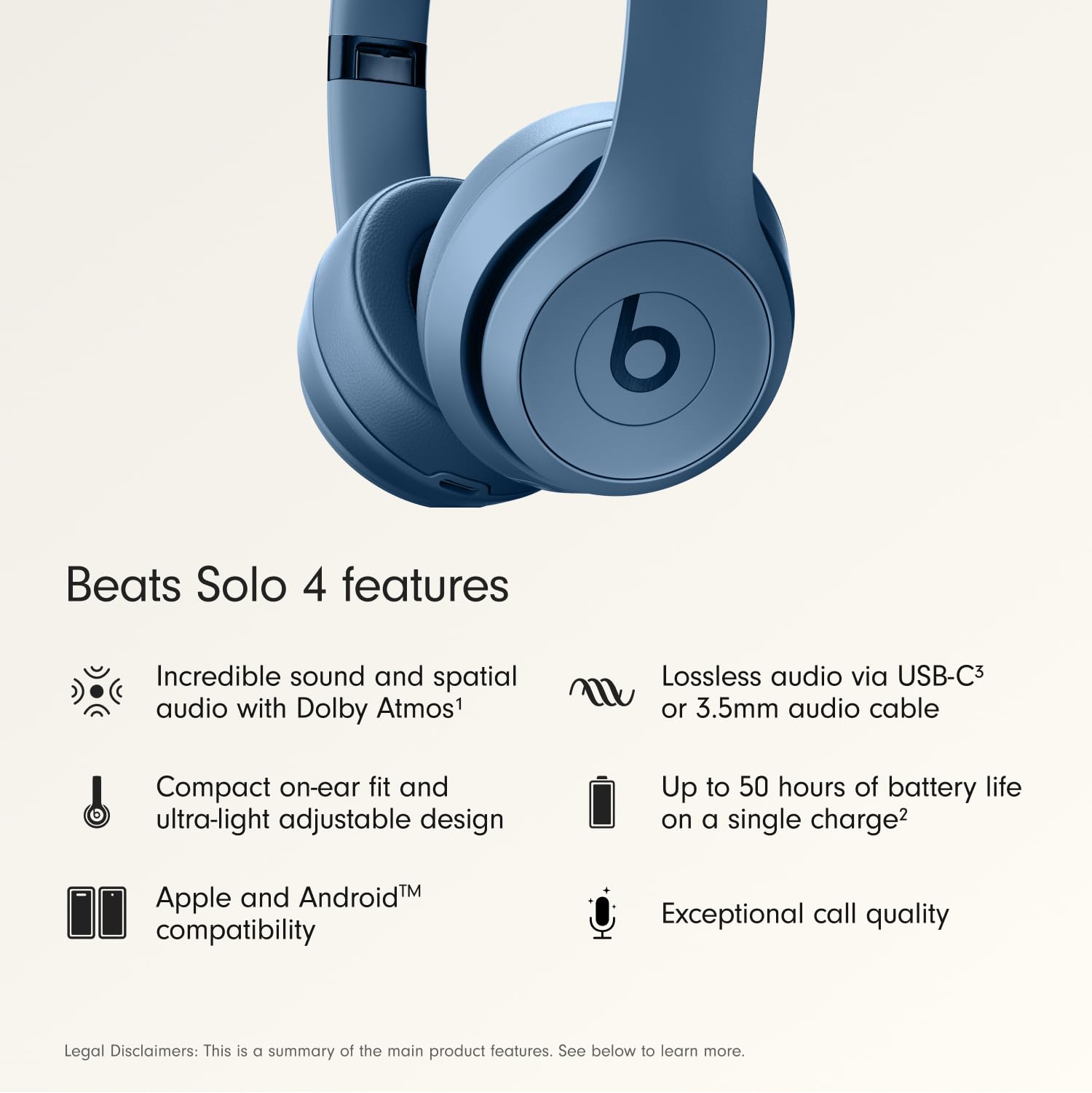 Beats Solo 4 - Wireless Bluetooth On-Ear Headphones, Apple & Android Compatible, Up to 50 Hours of Battery Life - Slate Blue 🍁 All In One Marketplace Canada